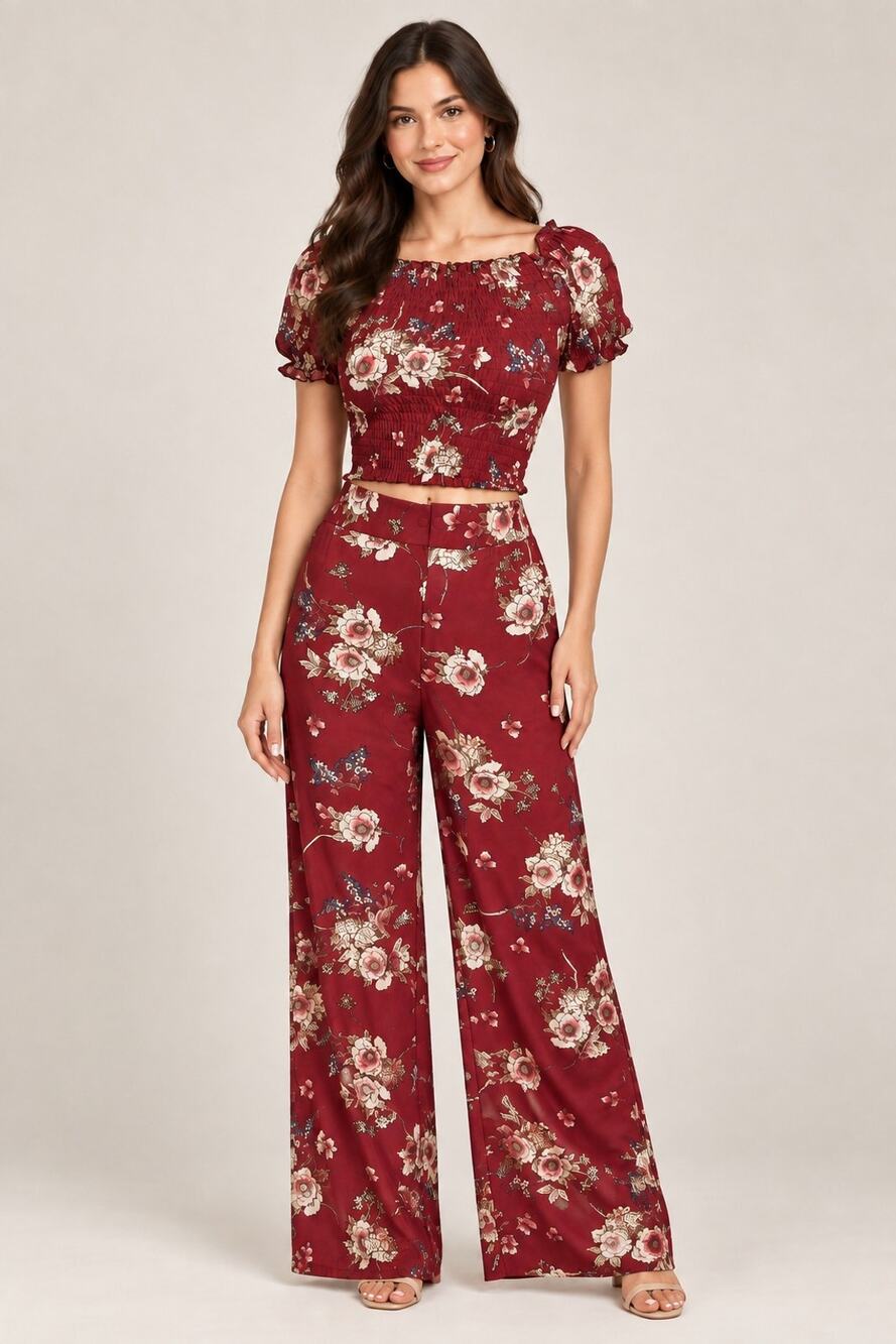 C-Mode 2-piece Burgundy Pant Set Large